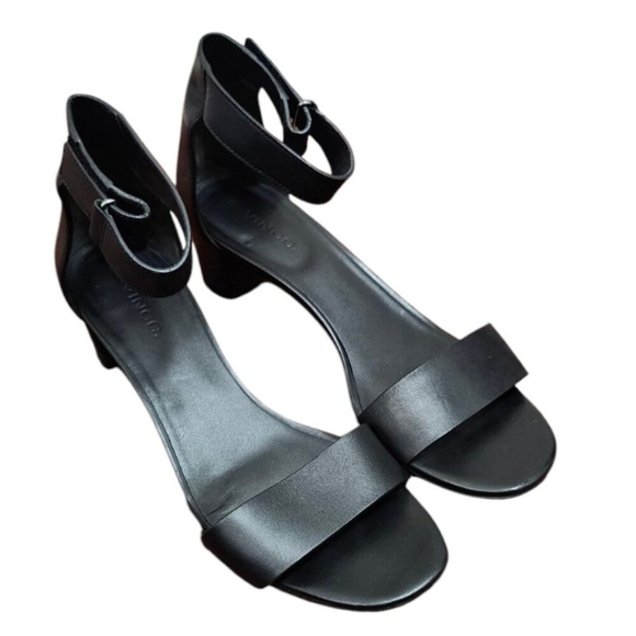 VINCE Raine Black Leather Ankle Strap City Sandals Open Toe Heels Lizard… - Picture 3 of 14